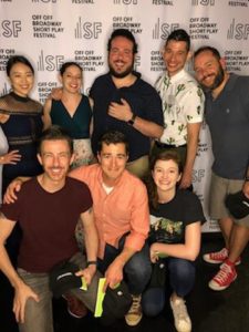 From top left, Helen Park, Christyn Budzyna, Charlie Cohen, Nelson Diaz-Marcano, Patrick Flynn, Jeff Locker, Vince Gatton, and Gracie Gardner at the OOB Saturday Finals afterparty at the Vineyard Theater.
